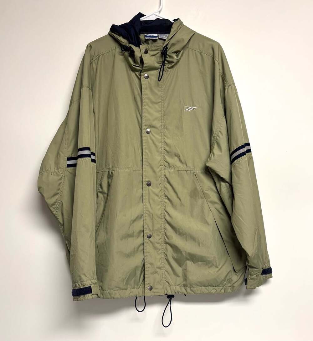 Reebok Hooded Jacket Size XL Khaki Windbreaker